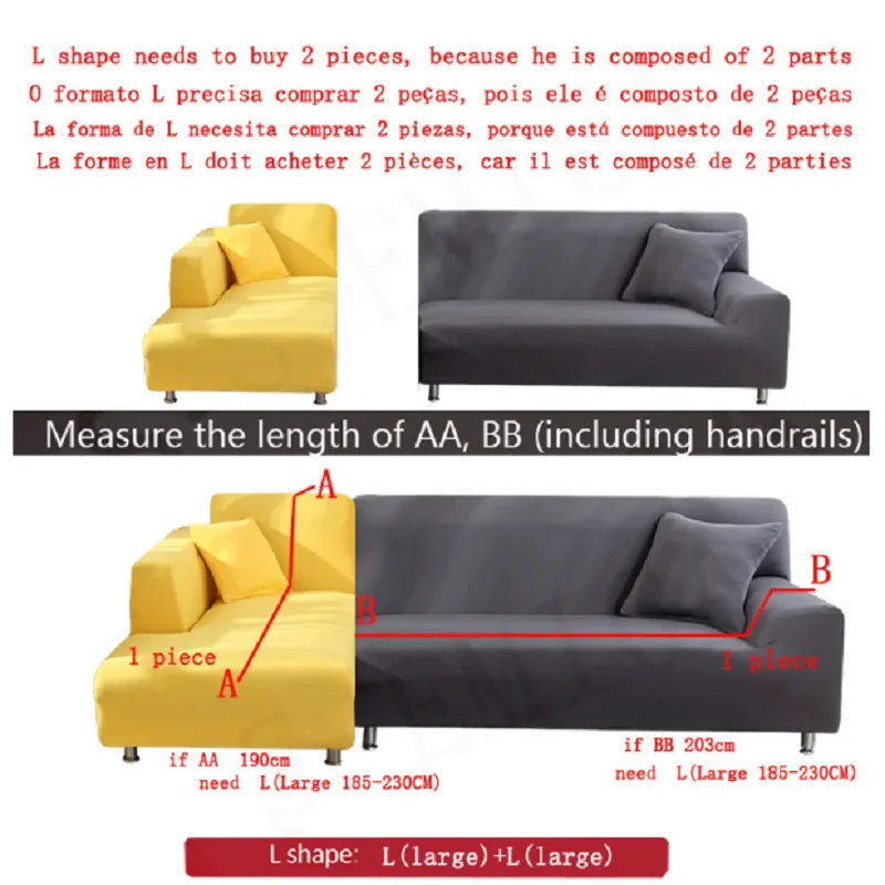 Solid Color Sofa Covers for Living Room Elastic Sofa Cover L Shaped Corner Couch Cover Slipcover Chair Protector 1/2/3/4 Seater