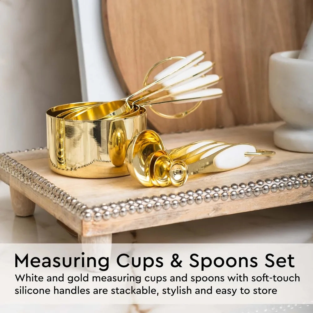 White and Gold Kitchen Utensils Set - 23 Piece Luxe White and Gold Kitchen Accessories Include Gold Measuring