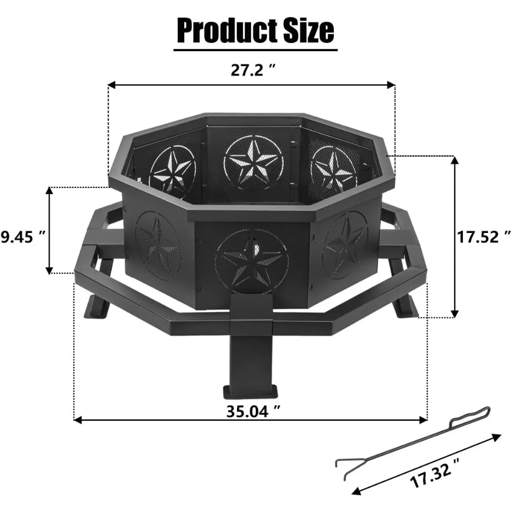 35 Inch Octagonal Fire Pit,Outdoor Fire Pit,Wood Burning Firepit,Bonfire Fire Pit,Firepits for Outside,Camping, Backyard, Patio,