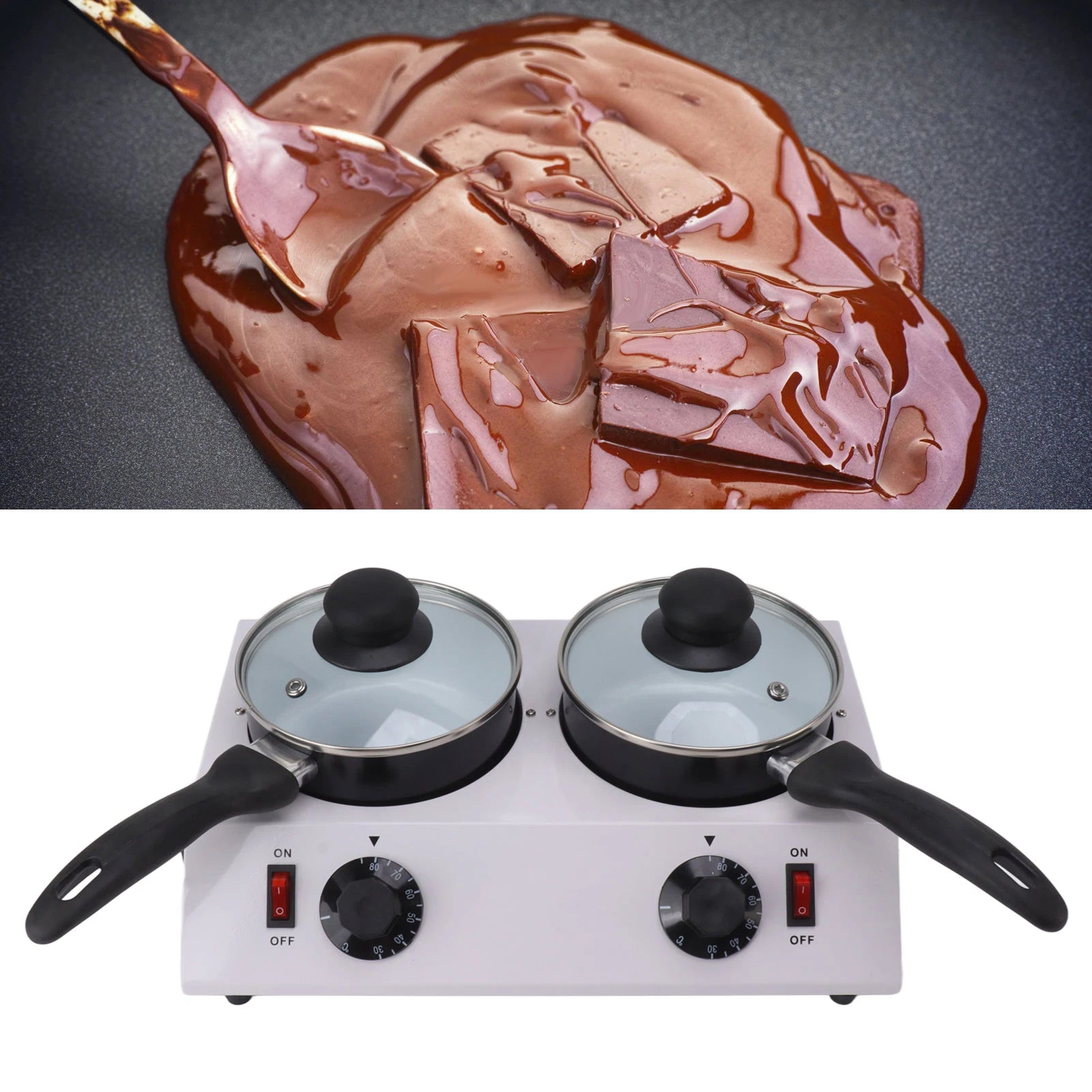 2 Tanks Chocolate Melting Machine Constant Temperature Electric Tempering Pot for Kitchen Baking 80W
