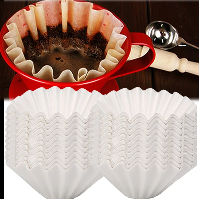 200/50Sheets White Coffee Filter Disposable Cake Cup Shape Coffeeware Filter Paper Coffee Filtration Bag Home Coffee Accessories
