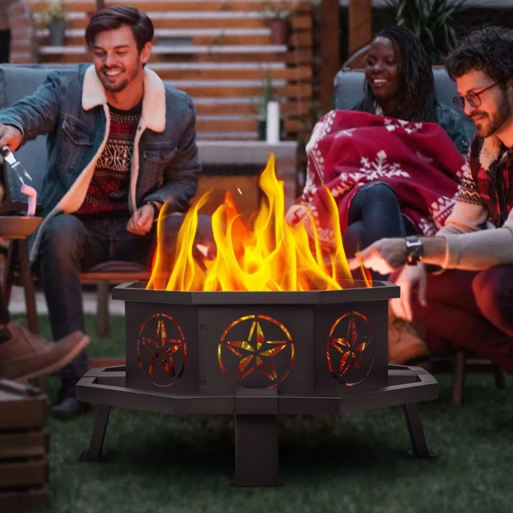 35 Inch Octagonal Fire Pit,Outdoor Fire Pit,Wood Burning Firepit,Bonfire Fire Pit,Firepits for Outside,Camping, Backyard, Patio,