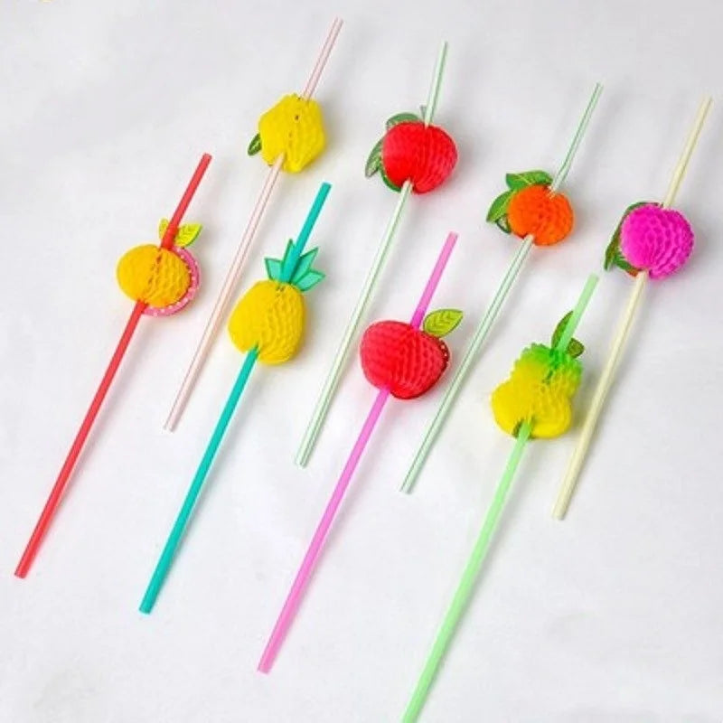 50pcs/lot 23cm 3D Fruit Cocktail Straws Paper Straws Umbrella Drinking Party Bar Decoration Party Supplies Color Assorted