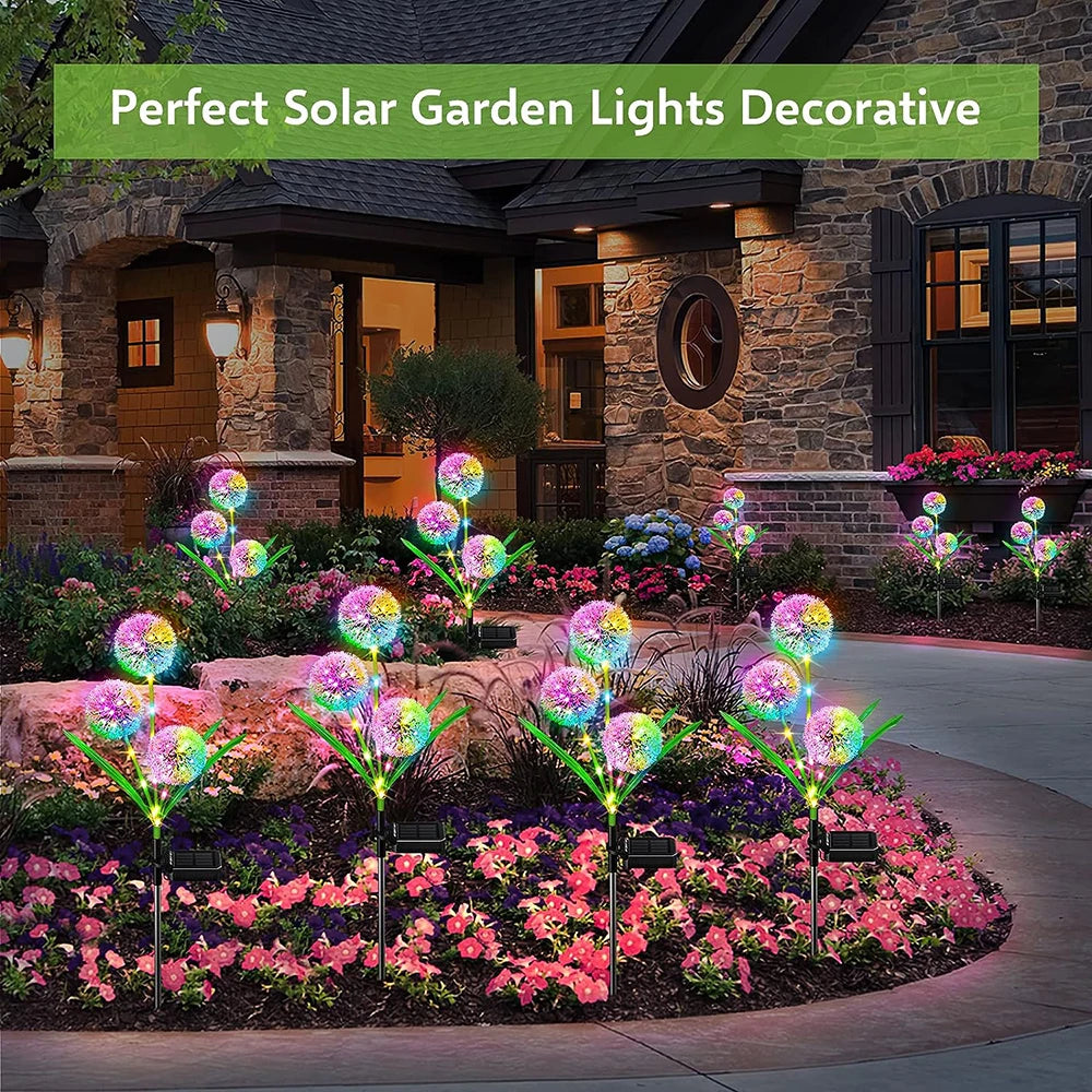 Solar Dandelion Flower Light Outdoor Waterproof LED Decorative Light Lamp for Backyard & Exterior Garden Street Patio Decoration