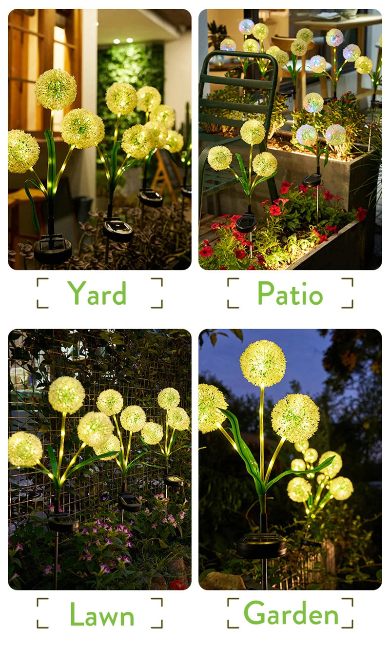 Solar Dandelion Flower Light Outdoor Waterproof LED Decorative Light Lamp for Backyard & Exterior Garden Street Patio Decoration