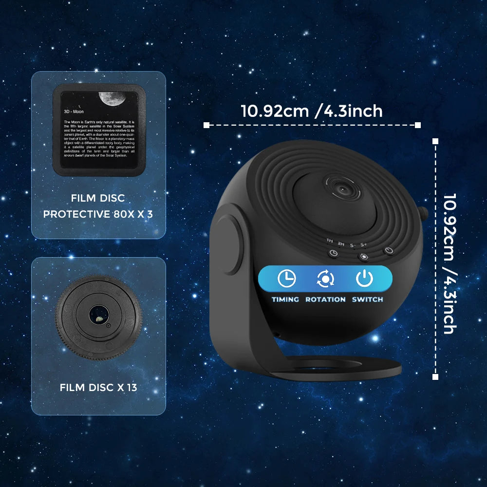 Planetarium Star Projector HD Image Area LED Night Light, 4K 13 HD Film Discs, 360° Rotate 1/2h Timer for Kids & Adults Bedroom