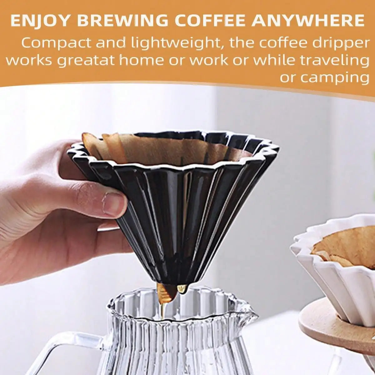 Leeseph Ceramic Coffee Filter, Origami Cone Style Pour Over Coffee Dripper Reusable Hand Brewed Coffee Filter for Home Cafe