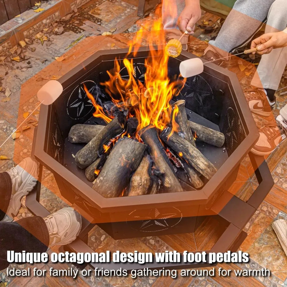 35 Inch Octagonal Fire Pit,Outdoor Fire Pit,Wood Burning Firepit,Bonfire Fire Pit,Firepits for Outside,Camping, Backyard, Patio,