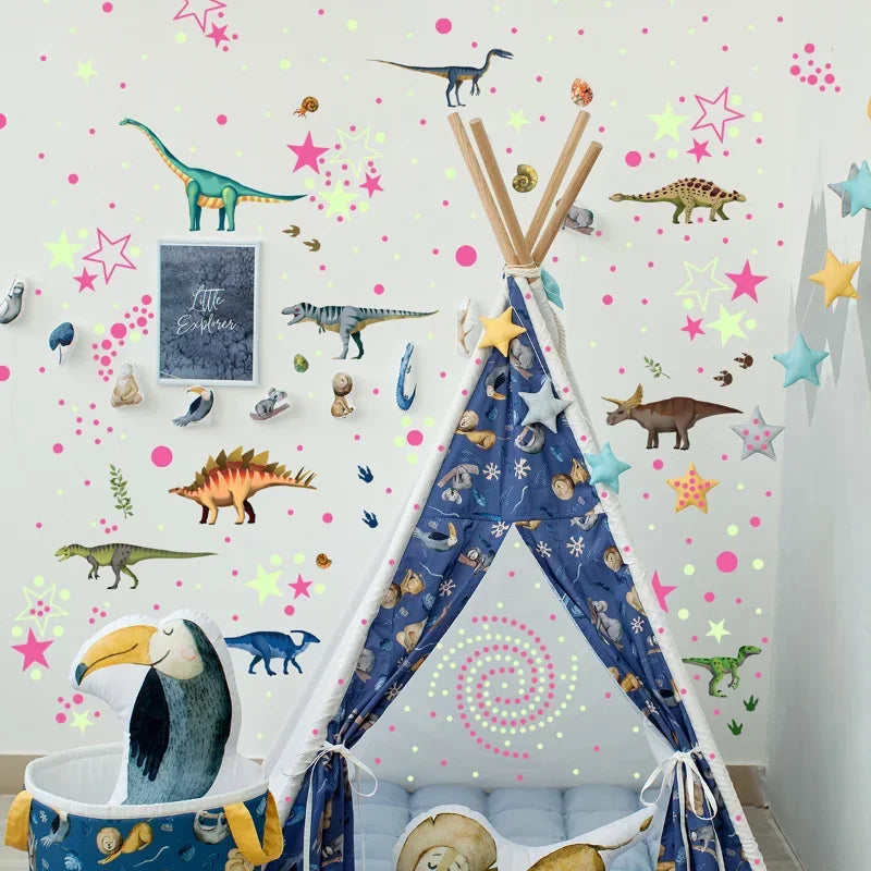 Luminous Cartoon Dinosaur Wall Stickers Glow in the Dark Dinosaur Decals for Baby Kids Rooms Bedroom Wall Decoration Wallpaper