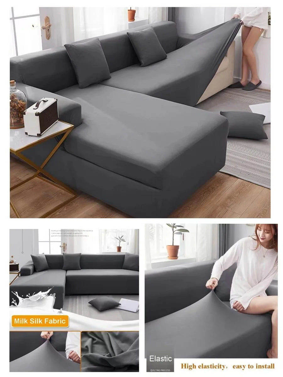 Solid Color Sofa Covers for Living Room Elastic Sofa Cover L Shaped Corner Couch Cover Slipcover Chair Protector 1/2/3/4 Seater