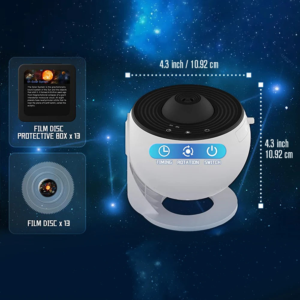 Planetarium Star Projector HD Image Area LED Night Light, 4K 13 HD Film Discs, 360° Rotate 1/2h Timer for Kids & Adults Bedroom