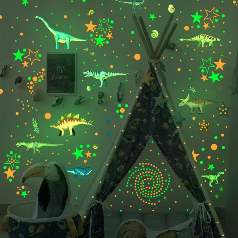Luminous Cartoon Dinosaur Wall Stickers Glow in the Dark Dinosaur Decals for Baby Kids Rooms Bedroom Wall Decoration Wallpaper