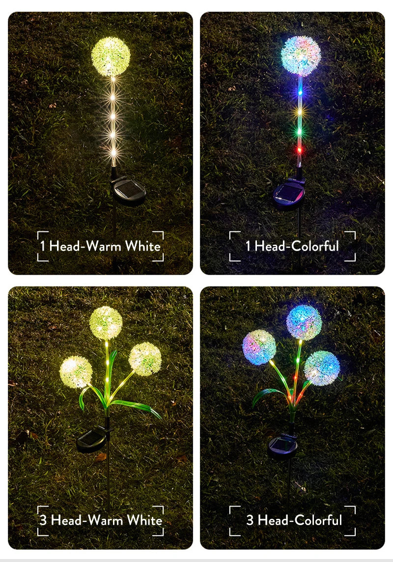 Solar Dandelion Flower Light Outdoor Waterproof LED Decorative Light Lamp for Backyard & Exterior Garden Street Patio Decoration