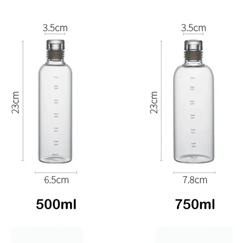 500/750ml Transparent Plastic Water Bottle Time Marker Creative Large Capacity Leakproof Milk Cup Drinkware For School Gym Sport