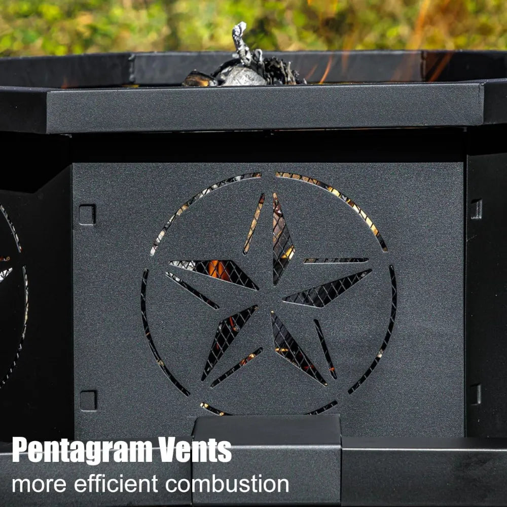 35 Inch Octagonal Fire Pit,Outdoor Fire Pit,Wood Burning Firepit,Bonfire Fire Pit,Firepits for Outside,Camping, Backyard, Patio,