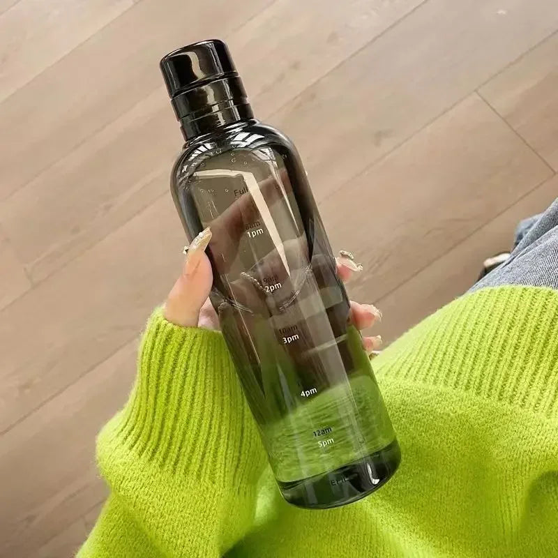 500/750ml Transparent Plastic Water Bottle Time Marker Creative Large Capacity Leakproof Milk Cup Drinkware For School Gym Sport