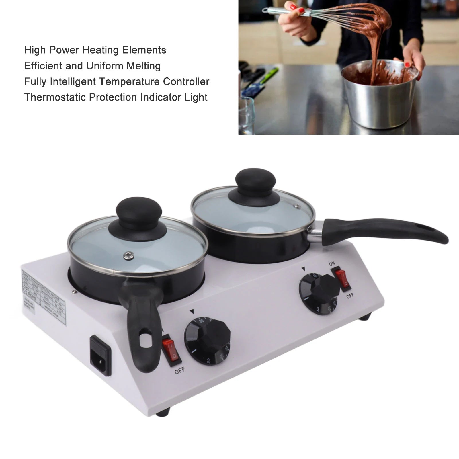 2 Tanks Chocolate Melting Machine Constant Temperature Electric Tempering Pot for Kitchen Baking 80W