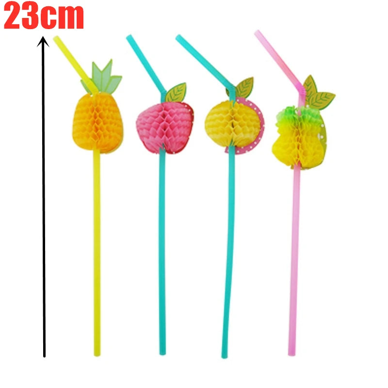 50pcs/lot 23cm 3D Fruit Cocktail Straws Paper Straws Umbrella Drinking Party Bar Decoration Party Supplies Color Assorted