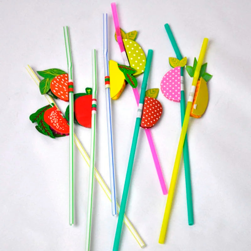 50pcs/lot 23cm 3D Fruit Cocktail Straws Paper Straws Umbrella Drinking Party Bar Decoration Party Supplies Color Assorted