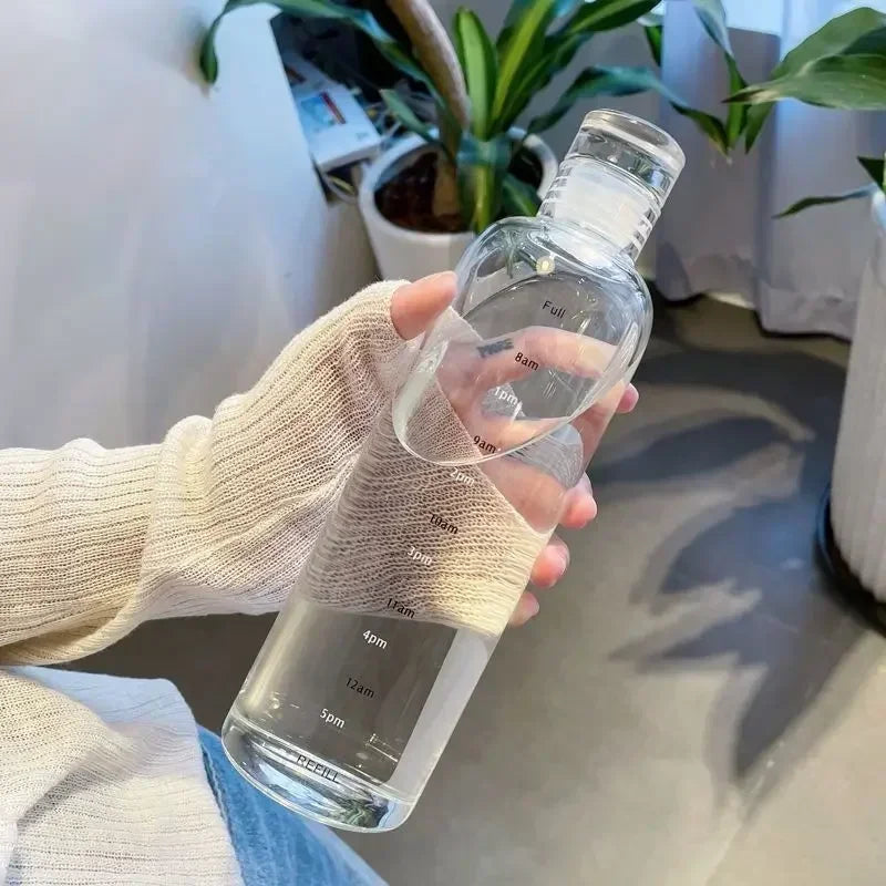 500/750ml Transparent Plastic Water Bottle Time Marker Creative Large Capacity Leakproof Milk Cup Drinkware For School Gym Sport