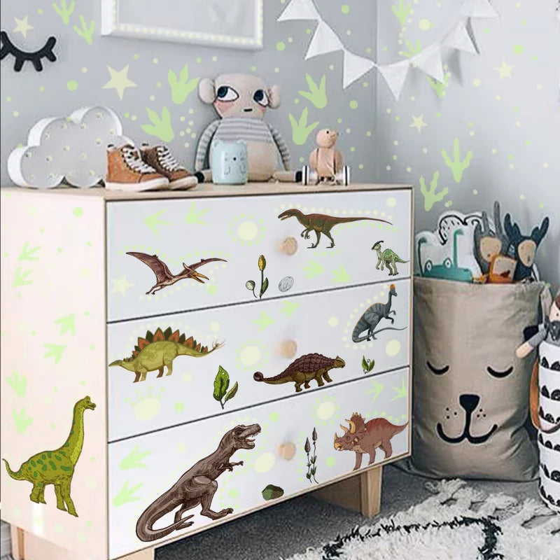 Luminous Cartoon Dinosaur Wall Stickers Glow in the Dark Dinosaur Decals for Baby Kids Rooms Bedroom Wall Decoration Wallpaper