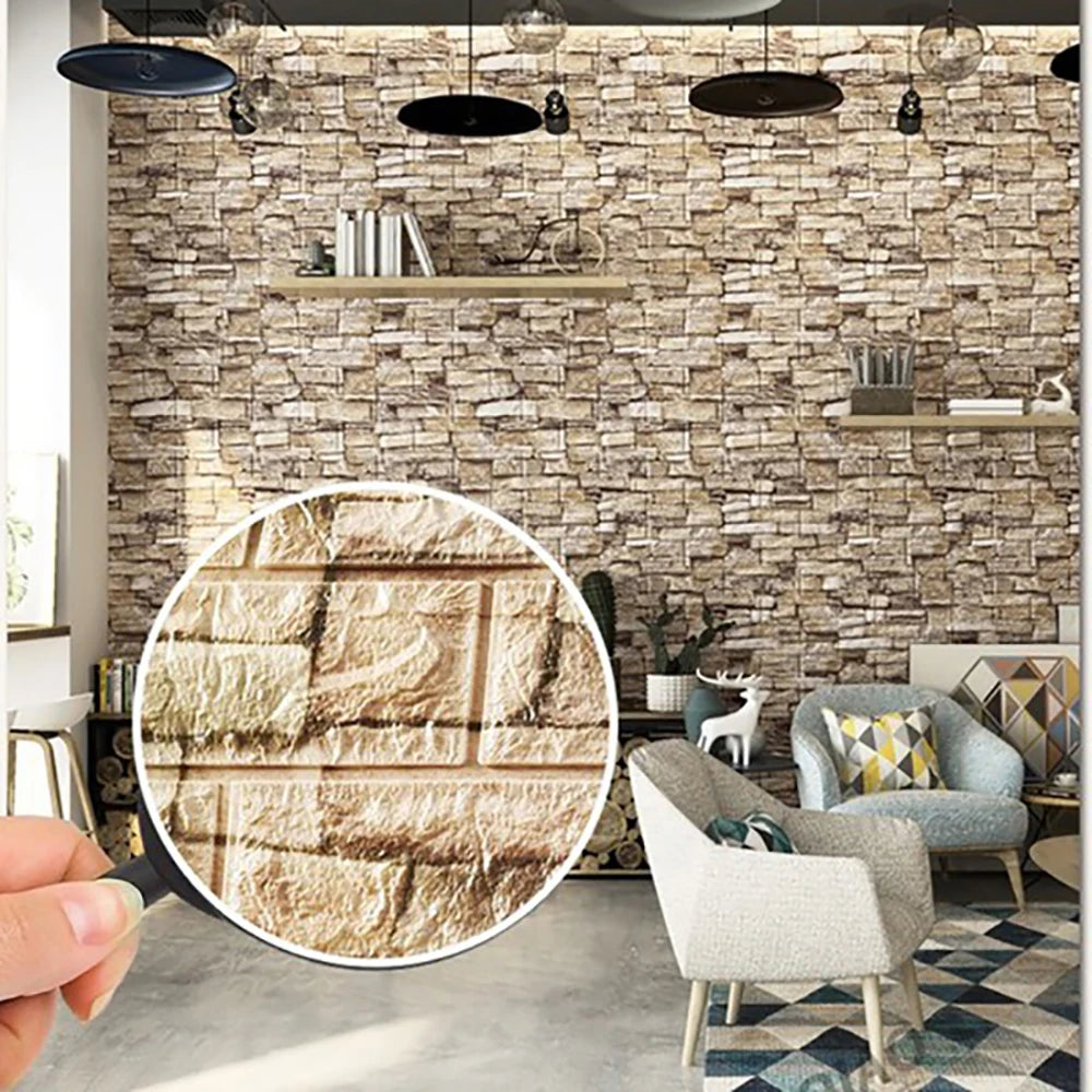 12Pcs 35cmx30cm Living Room Imitation Brick Waterproof Self-adhesive Wallpaper 3D Wall Stickers