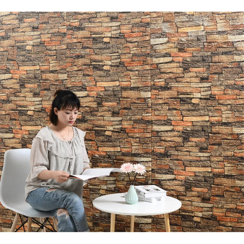 12Pcs 35cmx30cm Living Room Imitation Brick Waterproof Self-adhesive Wallpaper 3D Wall Stickers