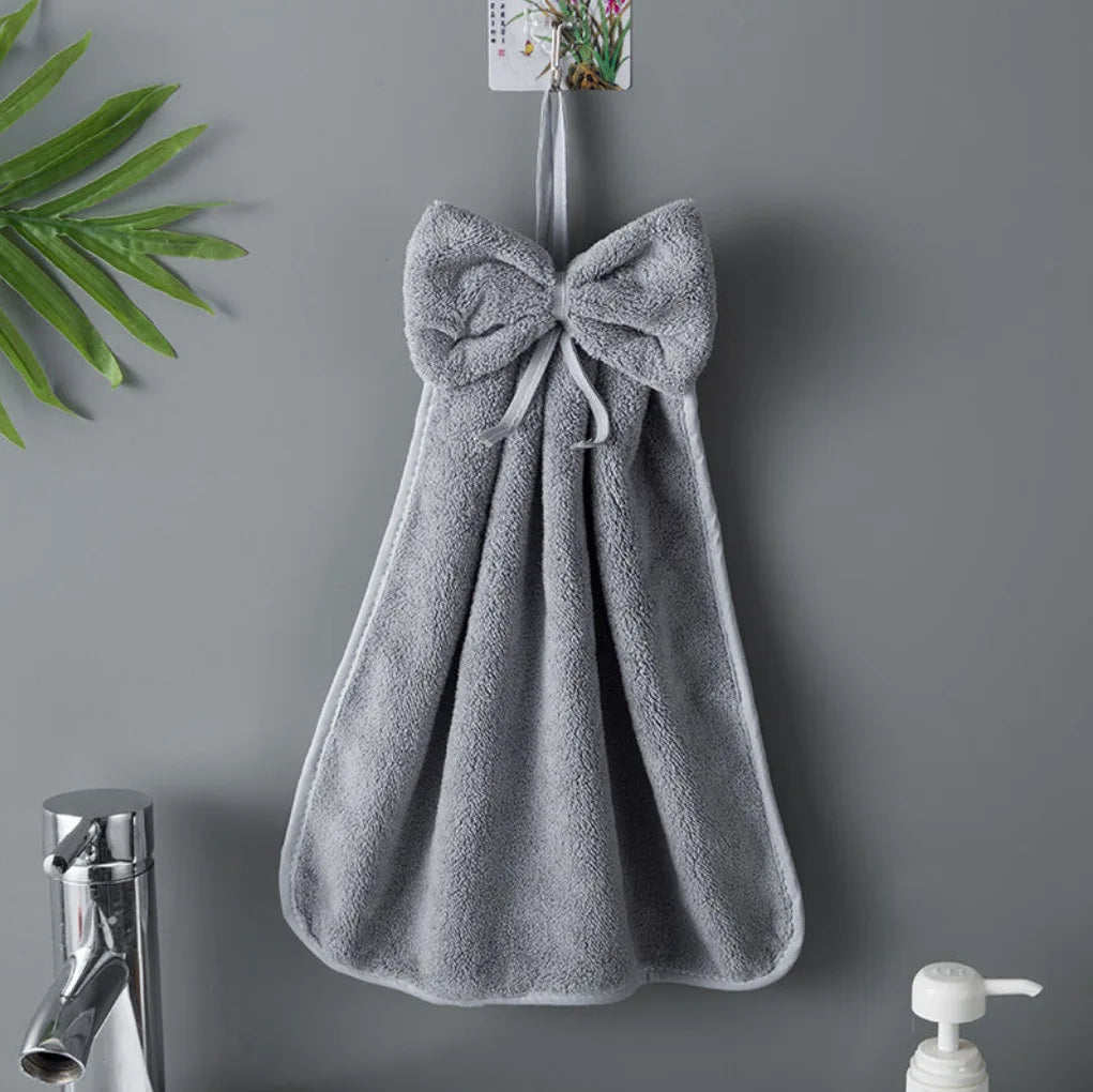 Bowknot Hand Towels for Kitchen Bathroom Coral Velvet Microfiber Soft Quick Dry Absorbent Cleaning Cloths Home Sauna Terry Towel