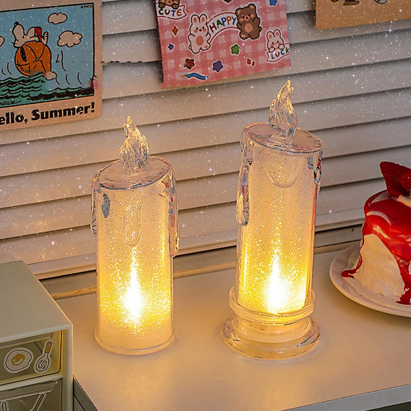 Candle Crystal Lamp Led Flameless Candles with Battery Operated Pillar Candles with Realistic Flame Light Desk Lamp Home Decor