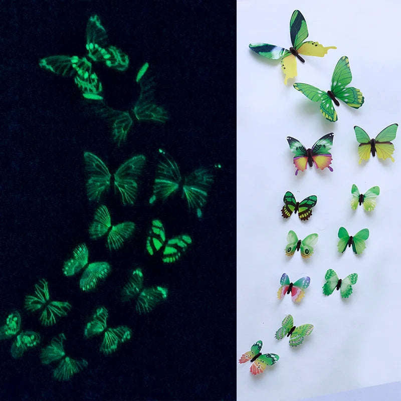 12Pcs/Set Luminous Butterfly Wall Stickers Living Room Butterflies For Wedding Party Decoration Home 3D Fridge Decals Wallpaper