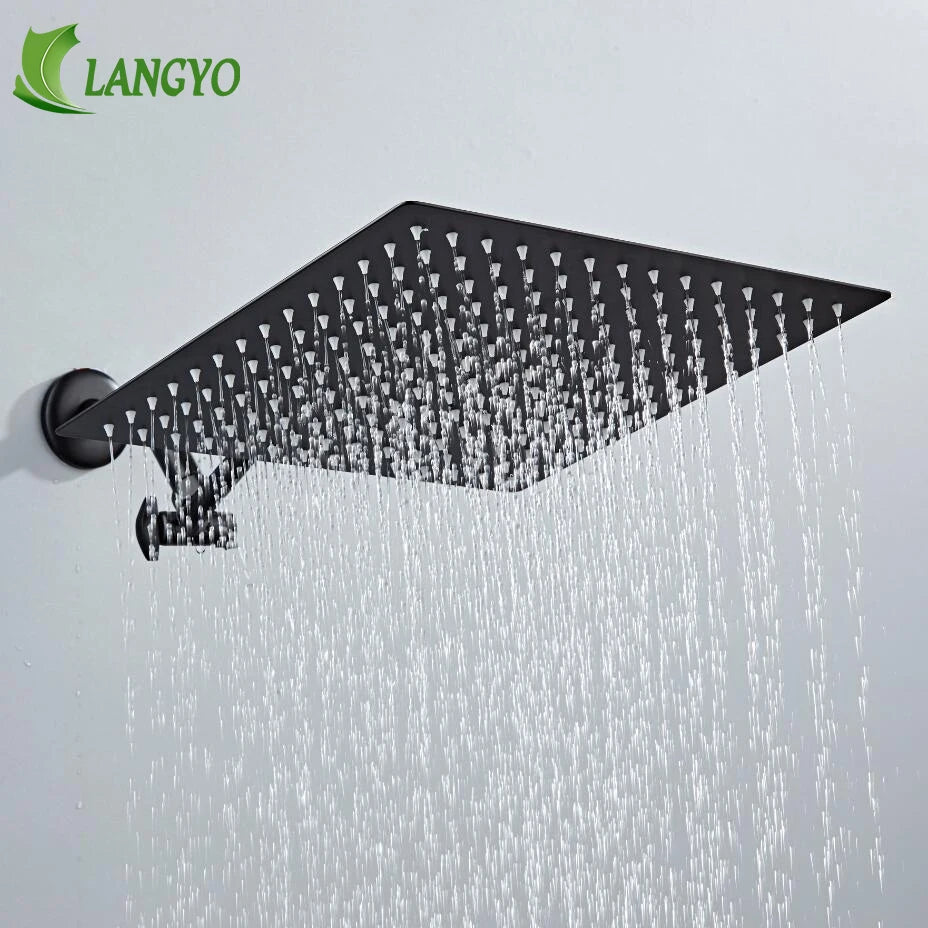 Stainless steel  Black Bathroom Ultrathin 2 mm Rain Shower Head 8/10/12 Inch Wall & Ceiling Square & Round Rainfall Shower head