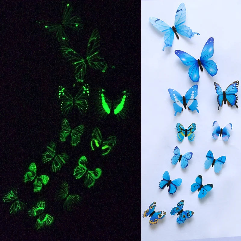 12Pcs/Set Luminous Butterfly Wall Stickers Living Room Butterflies For Wedding Party Decoration Home 3D Fridge Decals Wallpaper