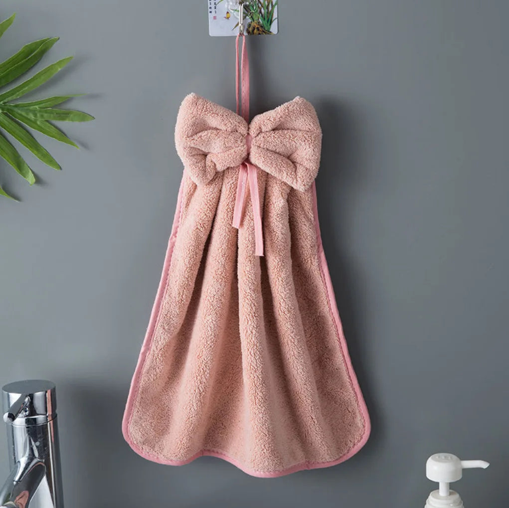 Bowknot Hand Towels for Kitchen Bathroom Coral Velvet Microfiber Soft Quick Dry Absorbent Cleaning Cloths Home Sauna Terry Towel