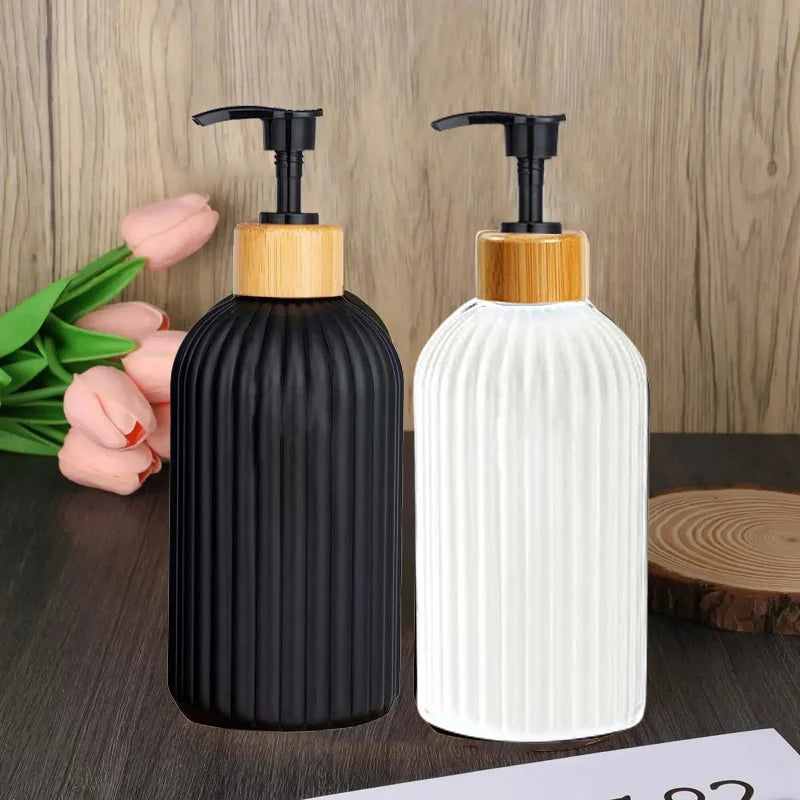 500ml Strip Soap Dispenser With Bamboo Pump Refillable Bottle Shampoo Conditioner Lotion Body Wash Empty Container For Bathroom