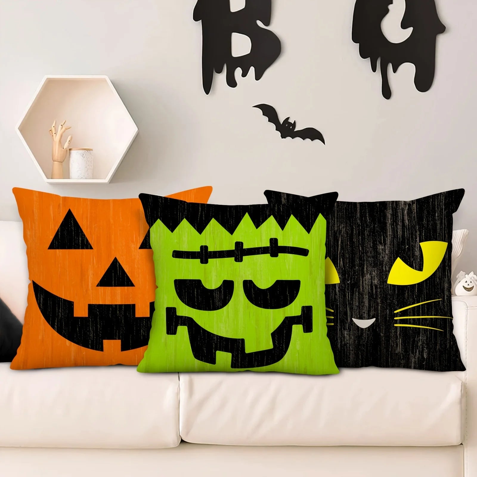 4pcs Halloween Pillowcase Home Sofa Cushion Square Ghost Party Decoration Pillowcase Does Not Include Pillow Core