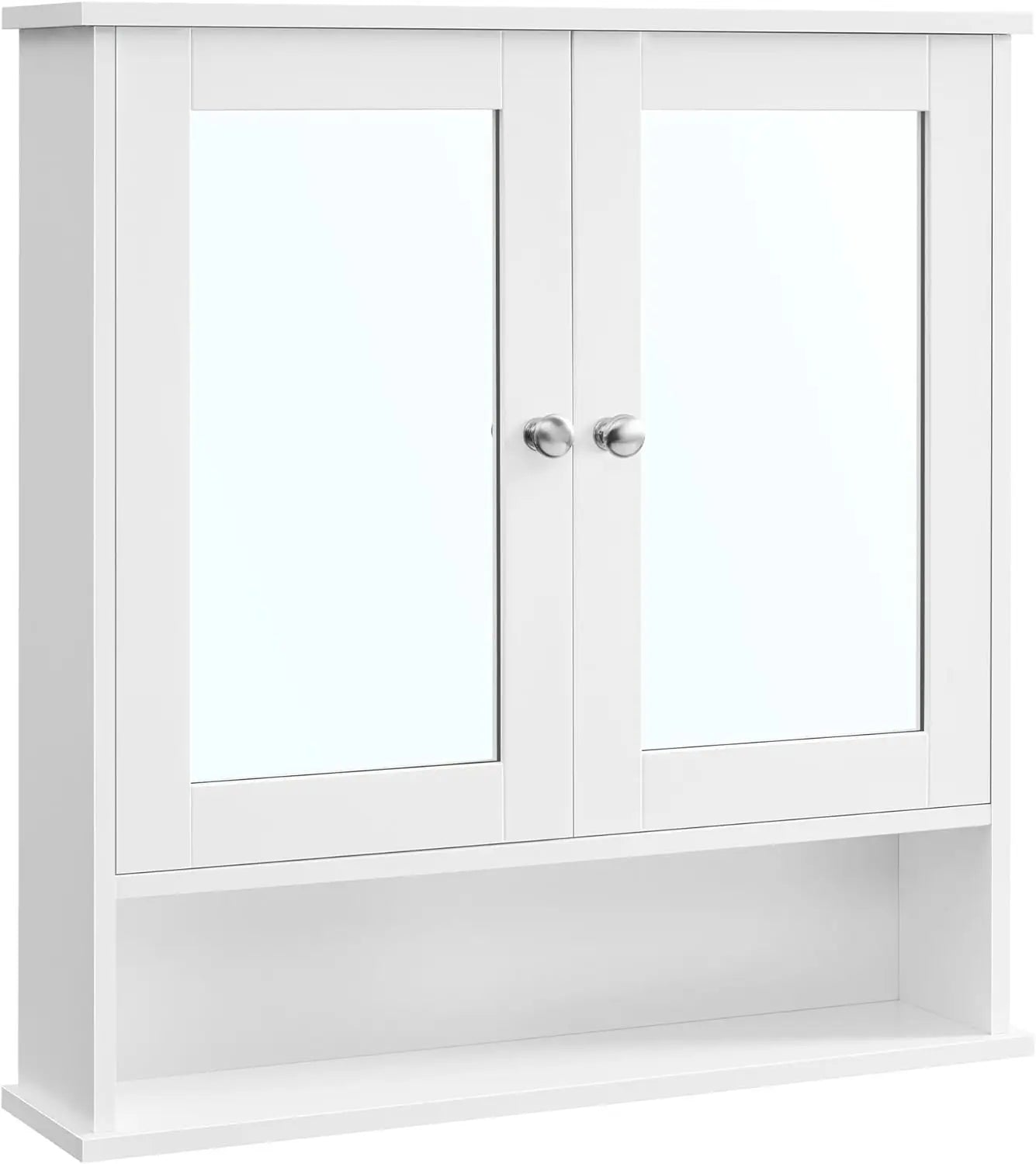 Bathroom Cabinet with Mirror, Wall Cabinet with 2 Mirrored Doors, Adjustable Shelf, Open Compartment, Wall-Mounted