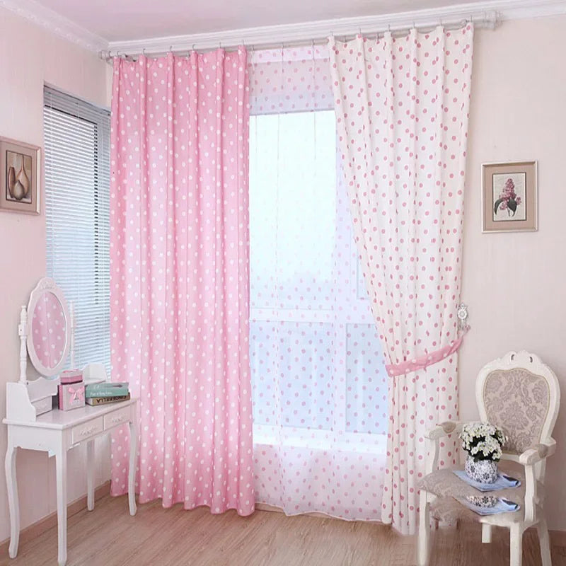 Small Dot Pattern Curtains Korean Fresh Semi Shade Curtains Kids Girls Bedroom Curtains Cloth Tulle Custom Made X-WP122#20