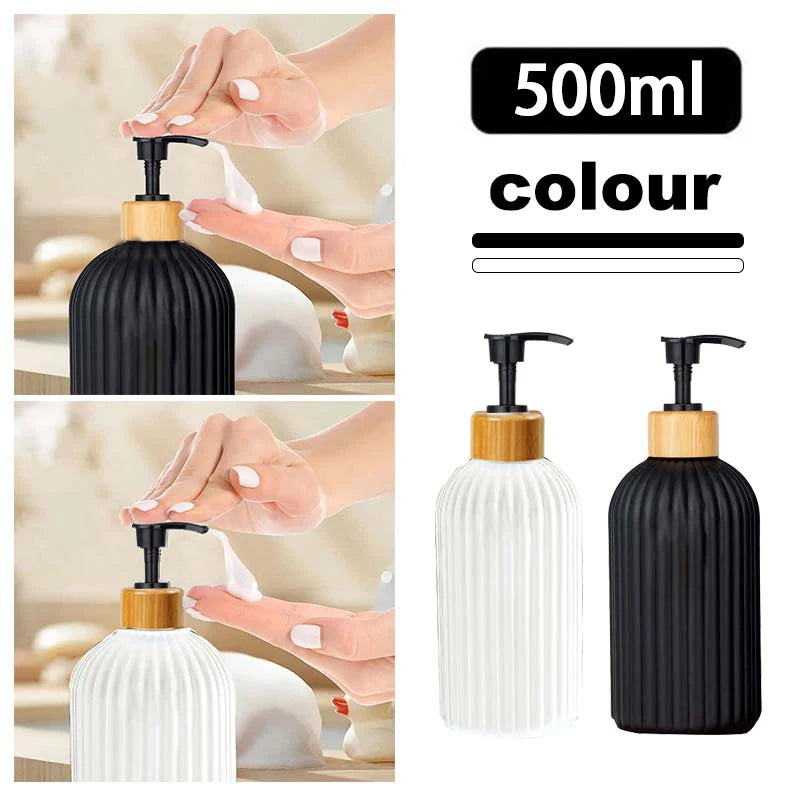 500ml Strip Soap Dispenser With Bamboo Pump Refillable Bottle Shampoo Conditioner Lotion Body Wash Empty Container For Bathroom