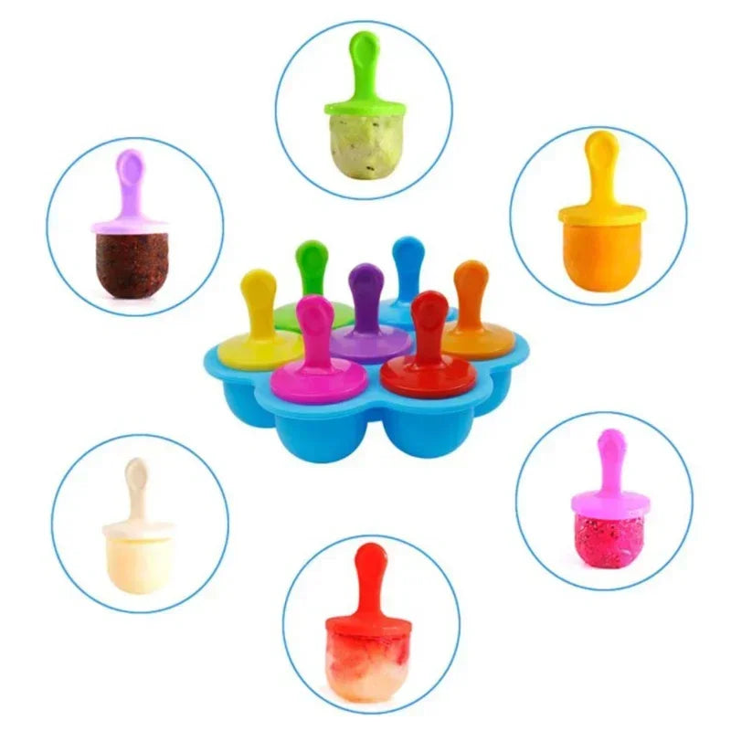 7 Holes DIY Ice Cream Pops Silicone Mold Ice Cream Ball Maker Popsicles Molds Baby Fruit Shake Home Kitchen Accessories Tool