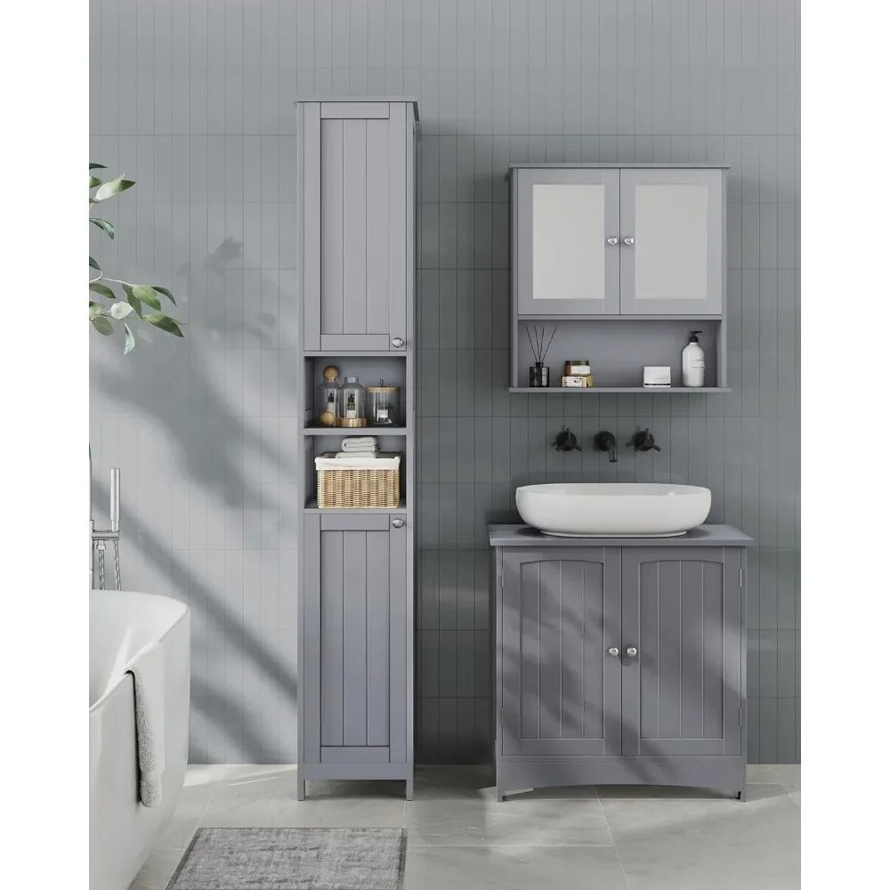 Tall Bathroom Cabinet with Lights, Slim Bathroom Storage Cabinet, Freestanding Narrow Cabinet with Adjustable Shelves