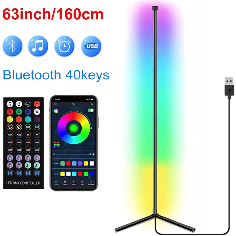 160cm Smart Tuya Corner Floor Lamp Dimmable RGB LED Modern Mood Lighting Alexa Stand Lights for Bedroom Gaming Living Room Decor