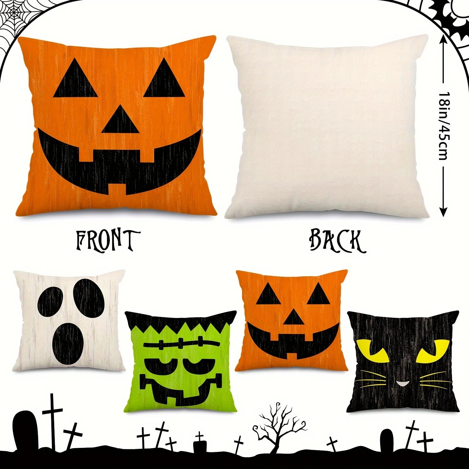 4pcs Halloween Pillowcase Home Sofa Cushion Square Ghost Party Decoration Pillowcase Does Not Include Pillow Core