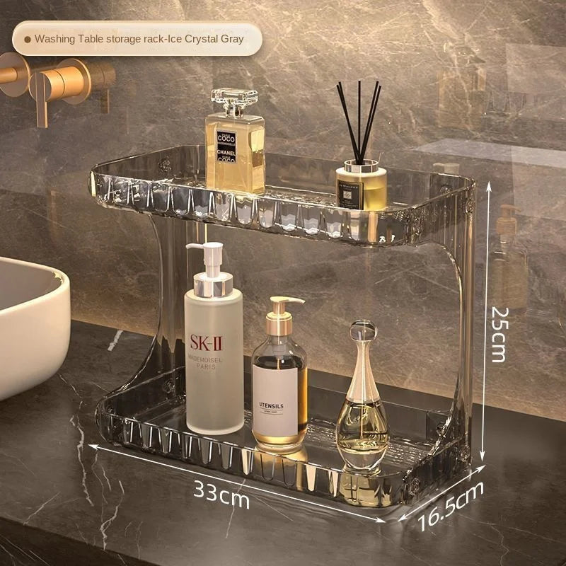 Light Luxury Double-Layer Vanity Storage Rack Clear Perfume Holder Bathroom Skincare Makeup Organizer Cosmetic Storage Shelf