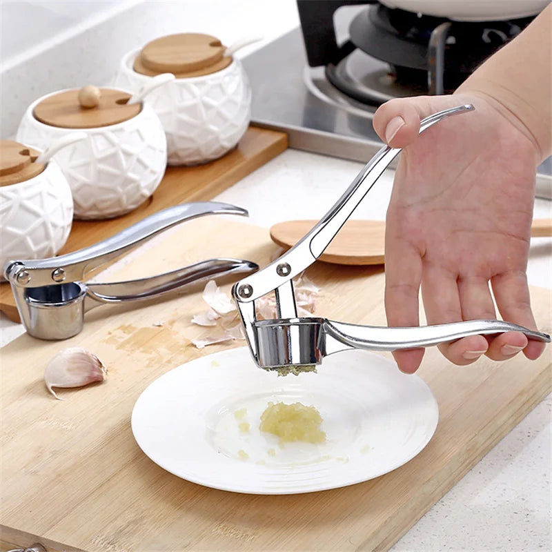 Stainless Steel Garlic Press Manual  Mincer Chopping  Tools Curve Fruit Vegetable Cooking Kitchen Gadgets