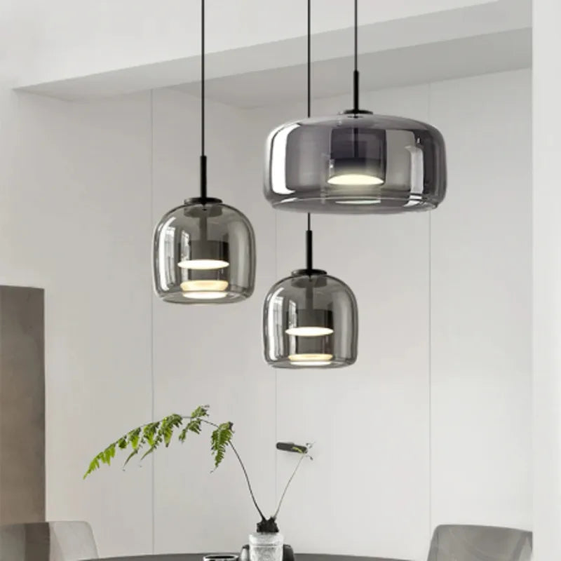 Modern Pendant Lights For Ceiling Home Dining Living Room Kitchen Office Aisle Hanging Lamp Dining Room Bedroom Gray Amber Color