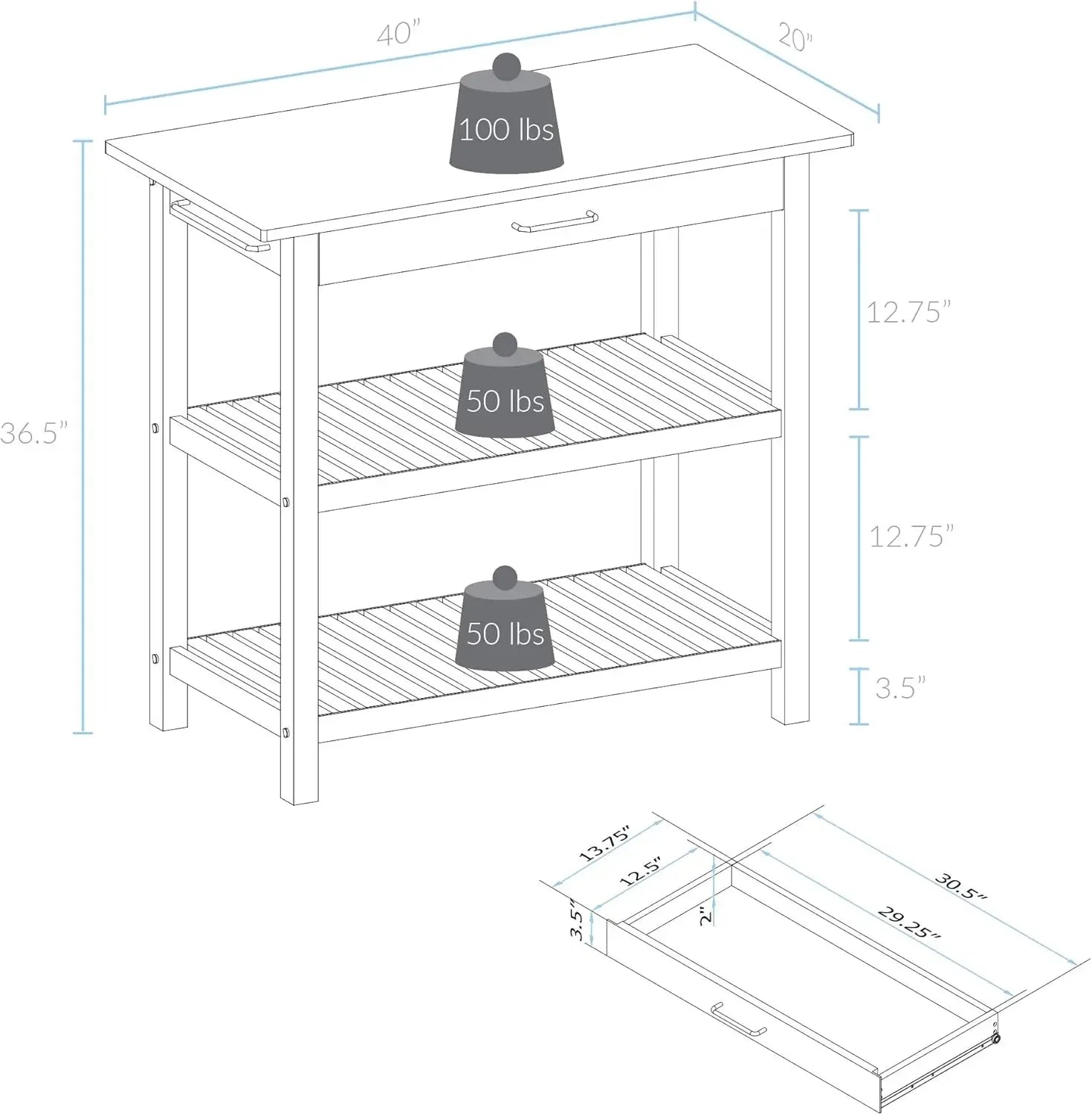 Solid Hardwood Top Natural/White Kitchen Island Natural&White Solid Wood Top Durability and Longevity Ample Storage Space