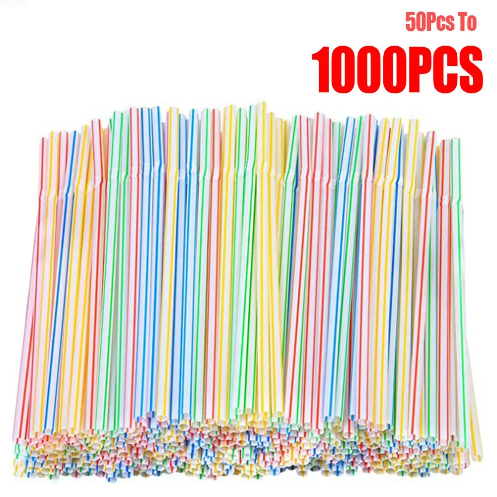 50-1000Pcs Multicolor Kunststof Straws for Wedding Party Supplies Beverage Kitchen Cocktail Drinking Straws pajitas plastique