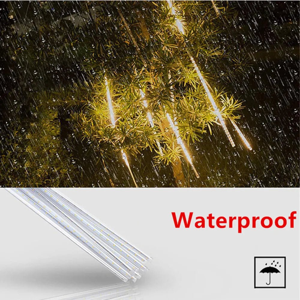 LED Meteor Shower Rain Lights Waterproof Falling Raindrop Fairy String Light for Christmas Holiday Party Patio Decor 30CM