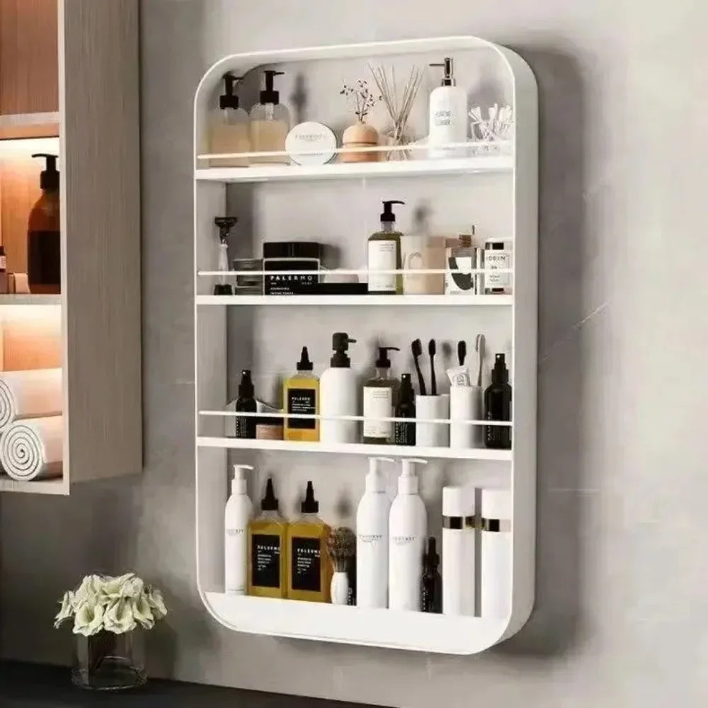 2 Layers Bathroom Organizer Shelves Rack Wall Mounted Punch-Free Storage Racks Seasoning Bottle Storage Trendy Kitchen Shelf