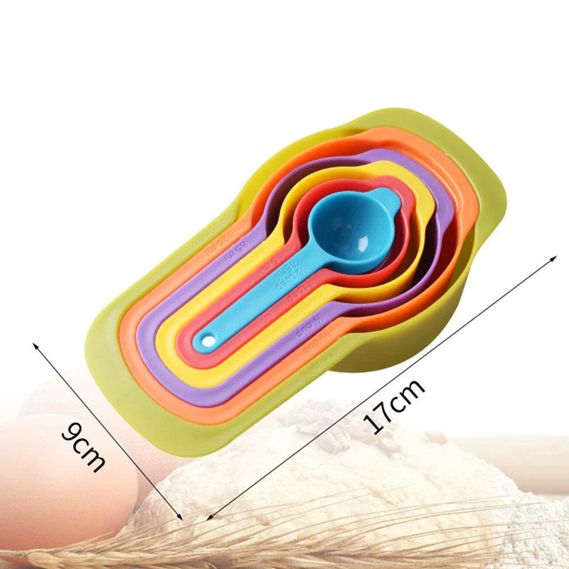 6/12 PcsRainbow Measuring Cup Colored Plastic Flour Measuring Spoon Scale Measuring Spoon Set Baking Accessories Kitchen Tools